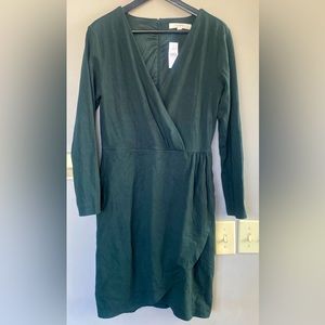 NWT LOFT Dark Green Faux Wrap Dress size 8